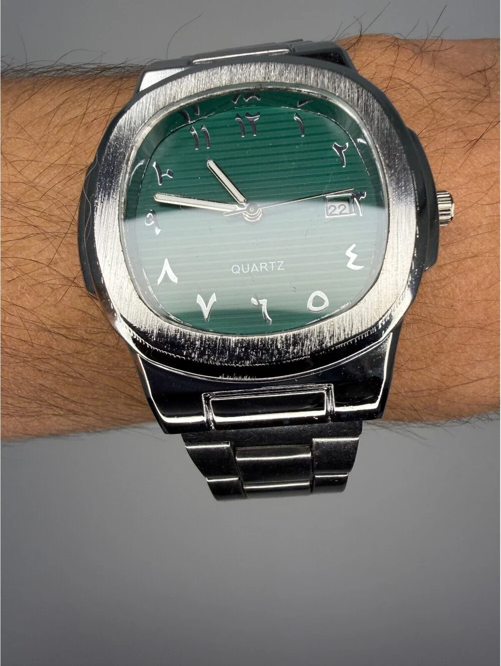 Green Silver Band Arabic Watch A-13